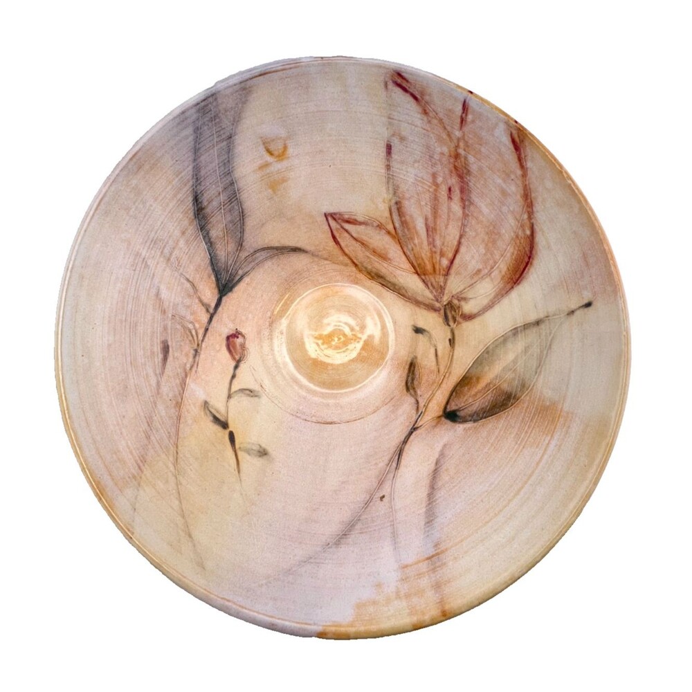 Vtg Studio Pottery Bowl 11” Floral Stoneware Multi Color Artist Signed 'White'